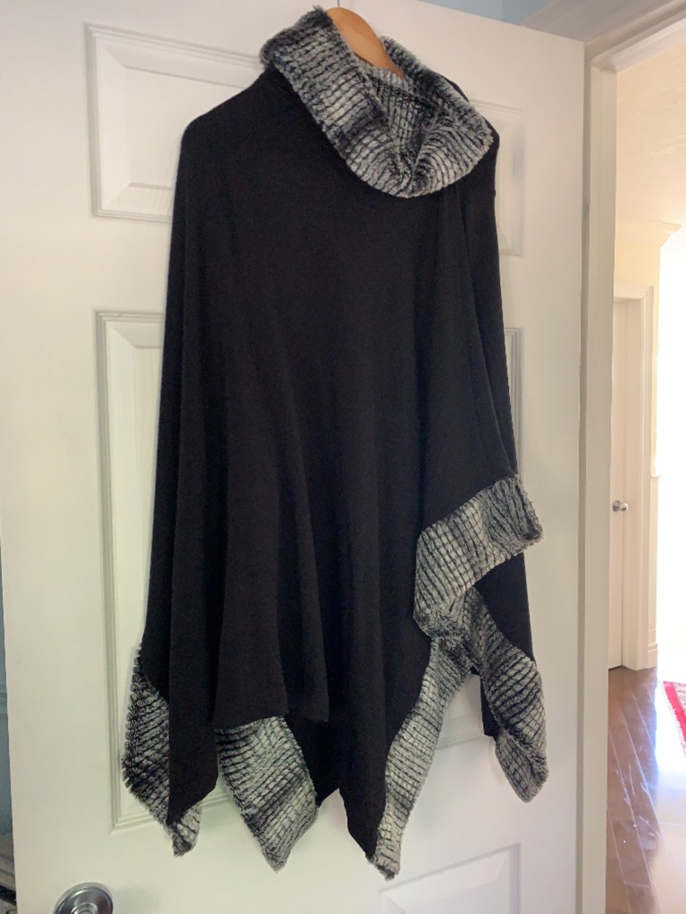 Shannon Passero WoJersey knit Poncho One Size Black with faux trim and Cowl neck